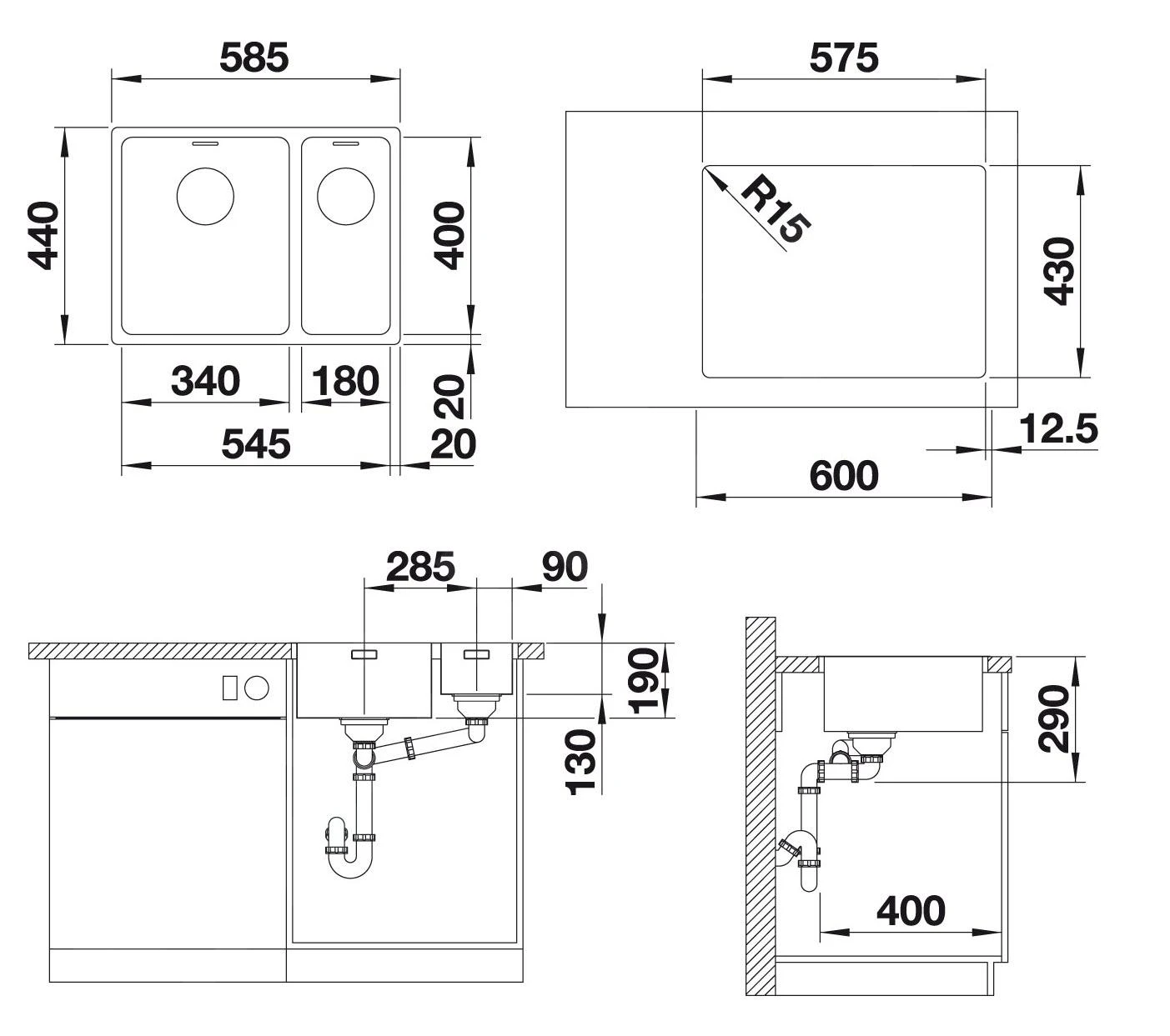 Blanco Andano 340/180 - Spoelbak, 585x440 Mm, Rvs 522975 - Afbeelding 2