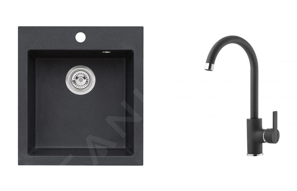 Alveus Sets - Set Granieten Spoelbak Cortina 20 En Keukenkraan Tonia, Carbon SETA737