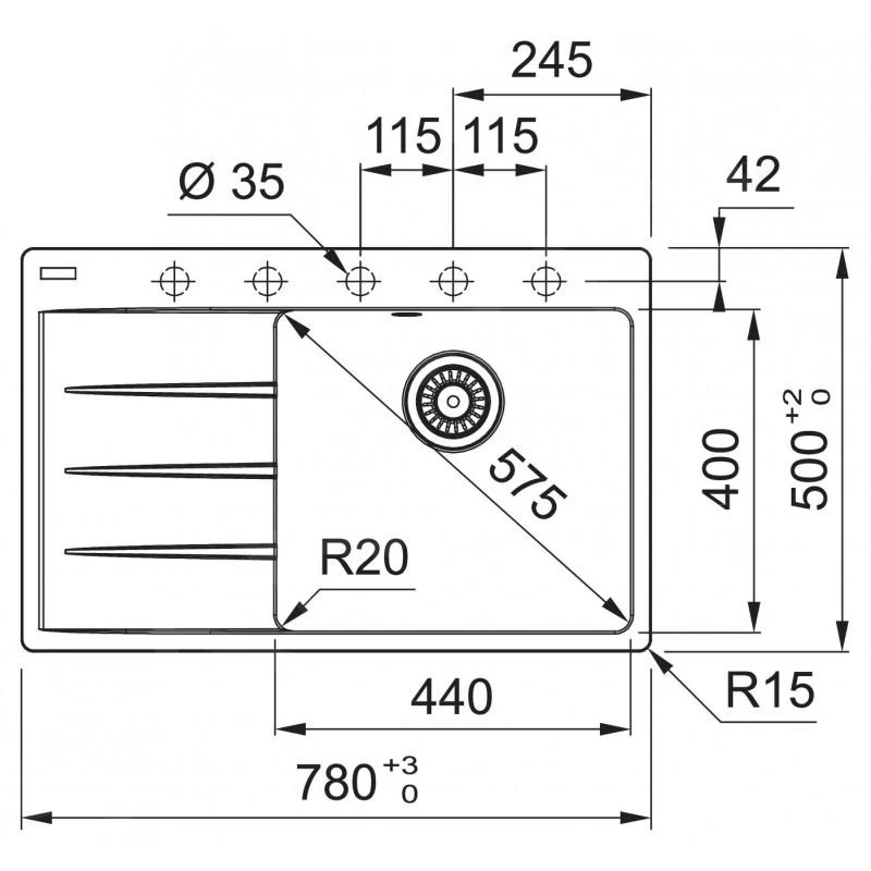 Franke Sets - Set G226, Fragraniet Spoelbak CNG 611-78 TL/7 En Keukenkraan FP 0408.031, Onyx/chroom 114.0650.821 - Afbeelding 2