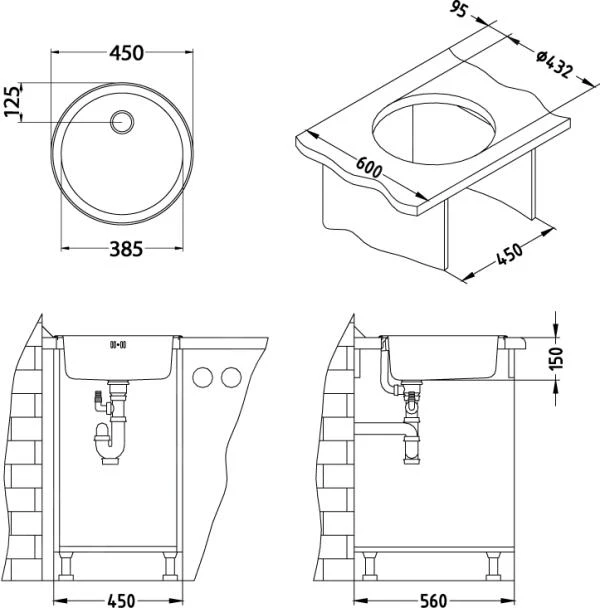 Alveus Form - Spoelbak Diameter 450 Mm, Afvoer 60 Mm, Rvs 1008987 - Afbeelding 2