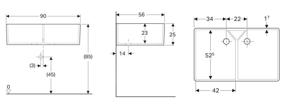 Geberit Publica - Multifunctionele Wasbak, 900x560 Mm, Wit 350490000 - Afbeelding 2