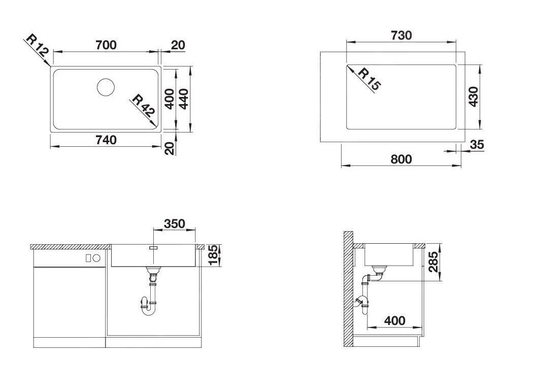 Blanco Solis 700 - Spoelbak, 740x440 Mm, Geborsteld Rvs 526126 - Afbeelding 2
