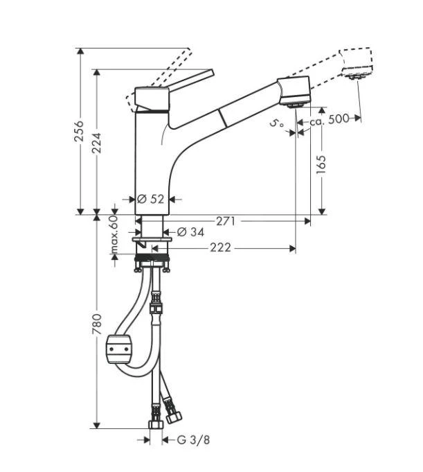 Hansgrohe Talis M52 - Keukenkraan Met Uittrekbare Sproeikop, Chroom 32841000 - Afbeelding 2