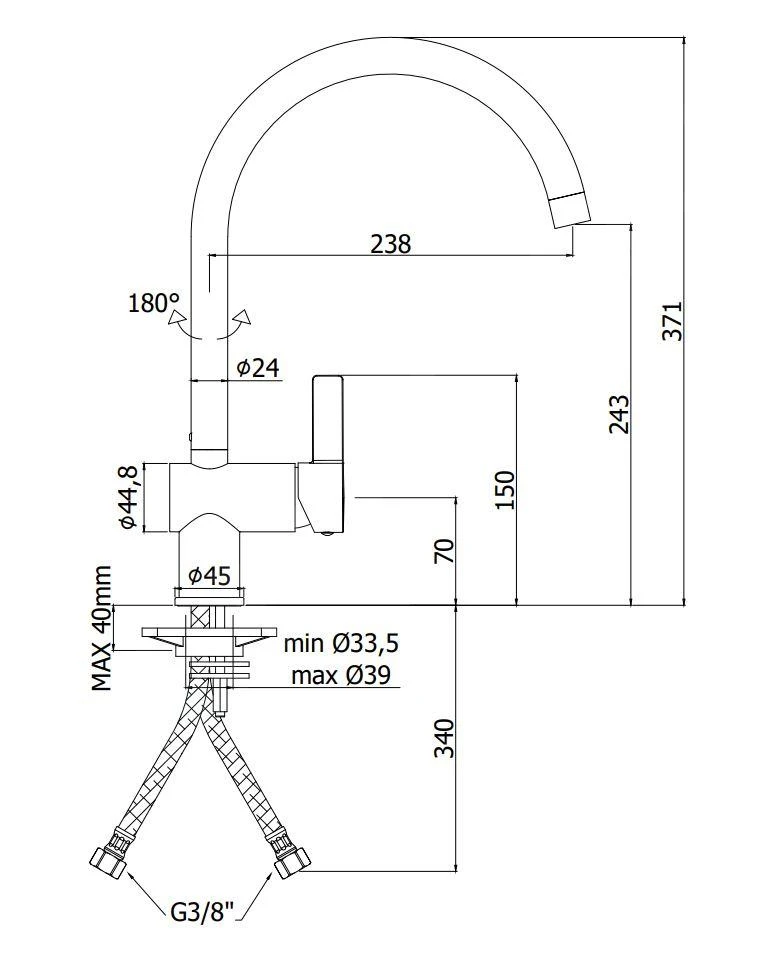 Paffoni Rock - Keukenkraan, Rvs RO180ST - Afbeelding 2