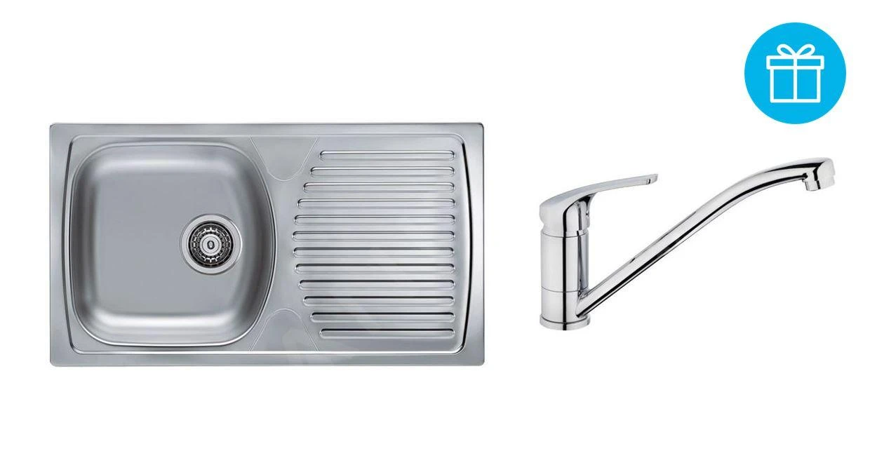 Alveus Sets - Set Spoelbak Basic 170, Keukenkraan Riviera + Cadeau, Chroom SETA259