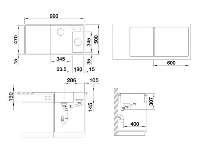 Blanco Axia III 6 - Silgranit Spoelbak, 990x500 Mm, Met Afvoerbediening En Toebehoren, InFino, Antraciet 523483 - Afbeelding 2