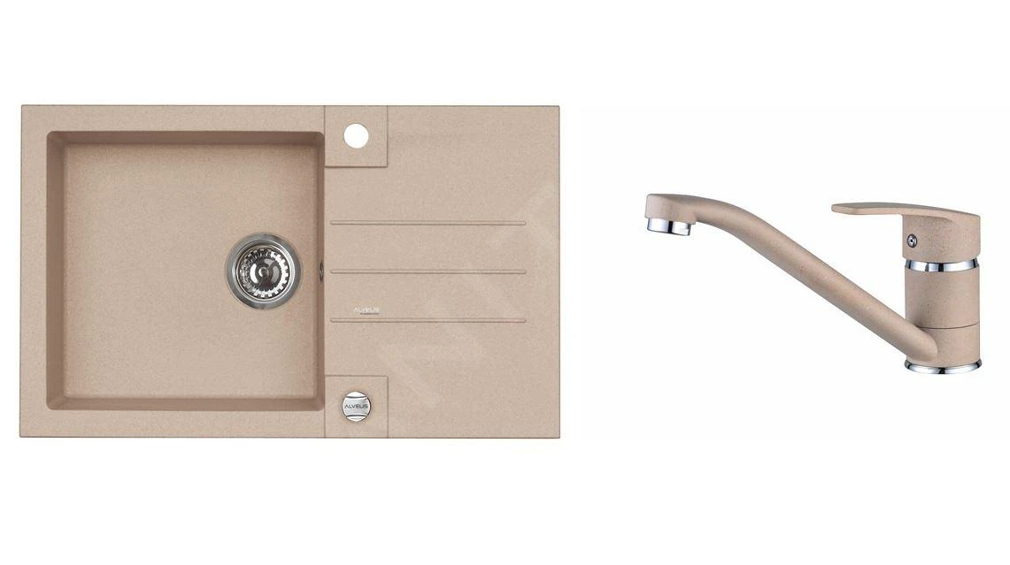 Alveus Sets - Set Spoelbak Rock 130 En Keukenkraan Nina, Beige SETA055