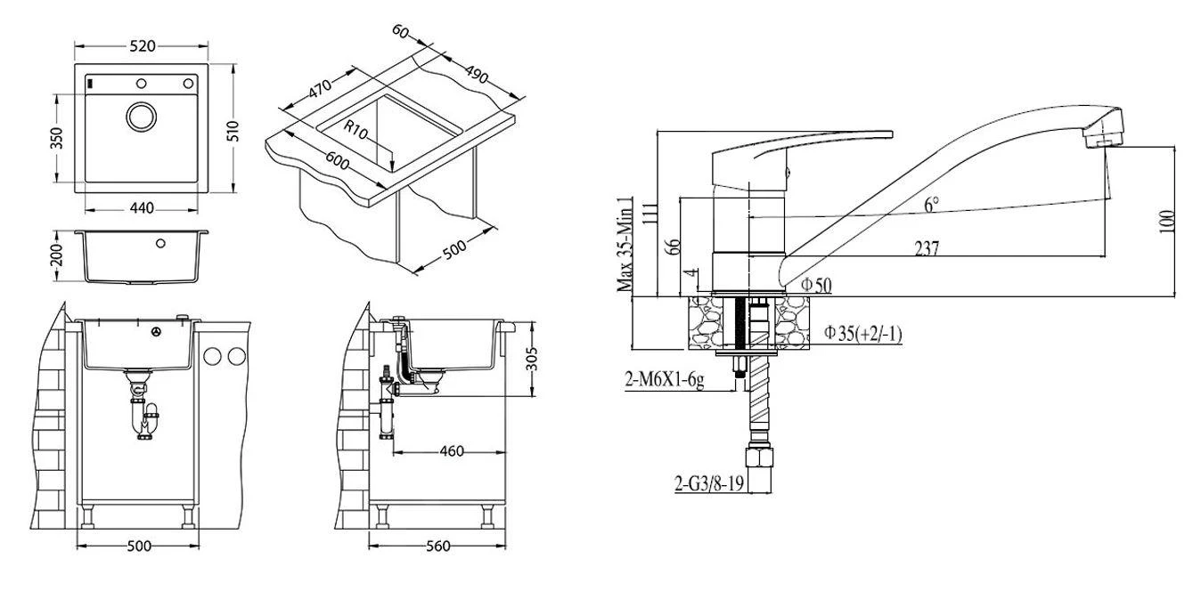 Alveus Sets - Set Spoelbak Formic 20 En Keukenkraan Nina, Carbon SETA071 - Afbeelding 2