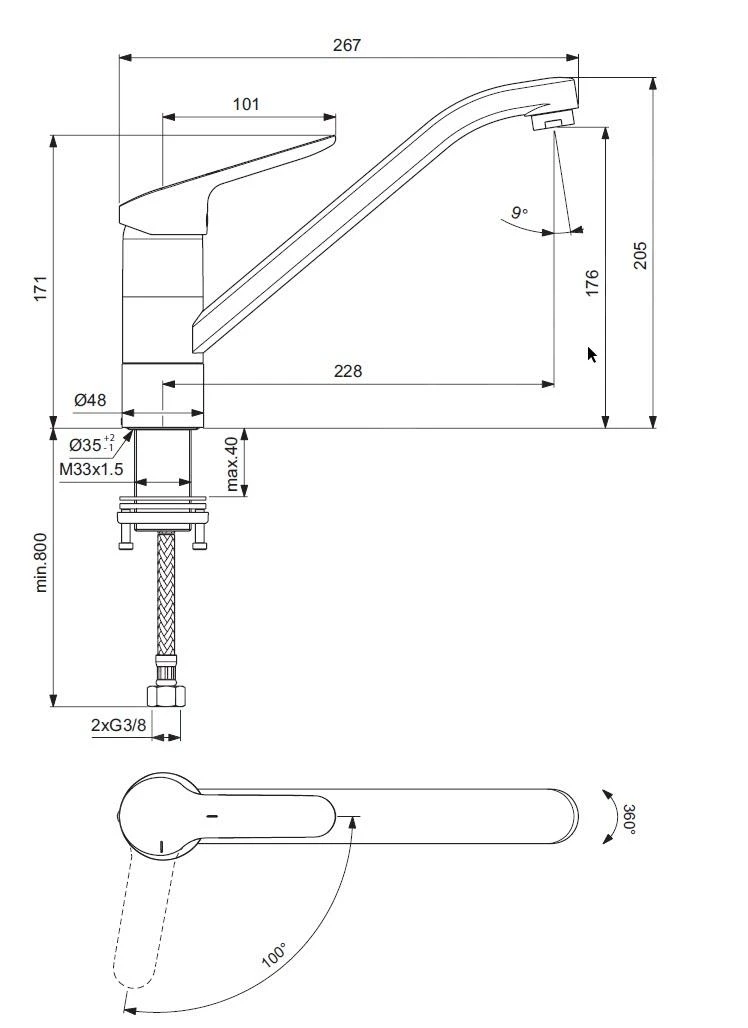 Ideal Standard CeraFlex - Keukenkraan, Neerklapbaar Onder Raam, BlueStart, Chroom BC132AA - Afbeelding 2