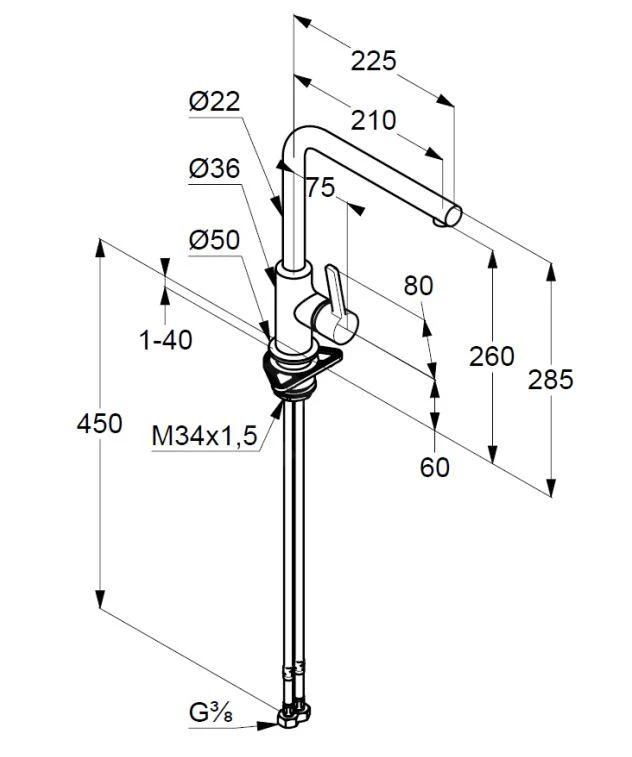 Kludi L-ine S - Keukenkraan, Mat Zwart 408033975 - Afbeelding 2