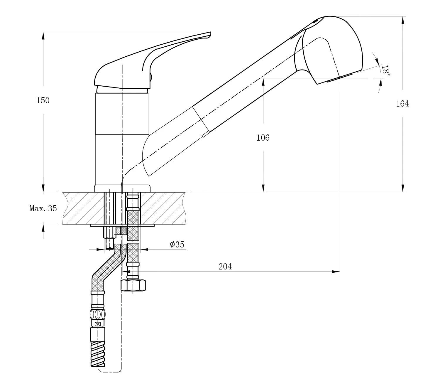 Aqualine 40 - Keukenkraan Met Uittrekbare Vuistdouche, Chroom 52137 - Afbeelding 2