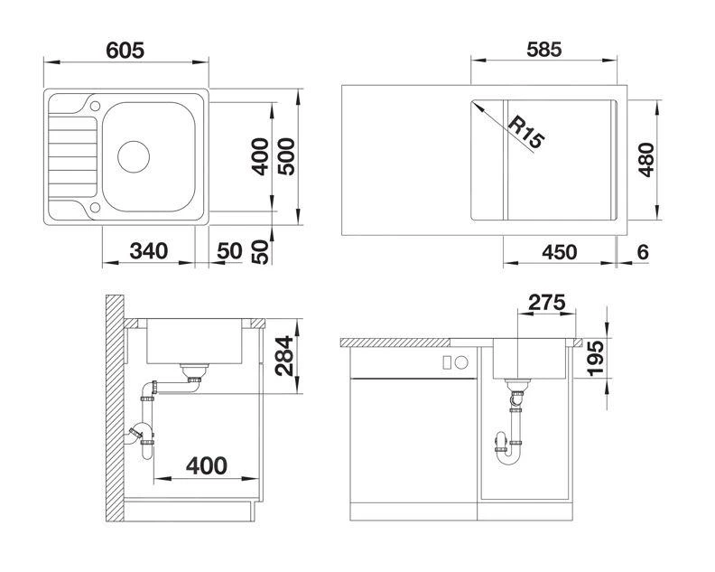 Blanco Dinas 45 - Spoelbak, 605x500 Mm, Met Afvoerbediening, Geborsteld Rvs 525123 - Afbeelding 2