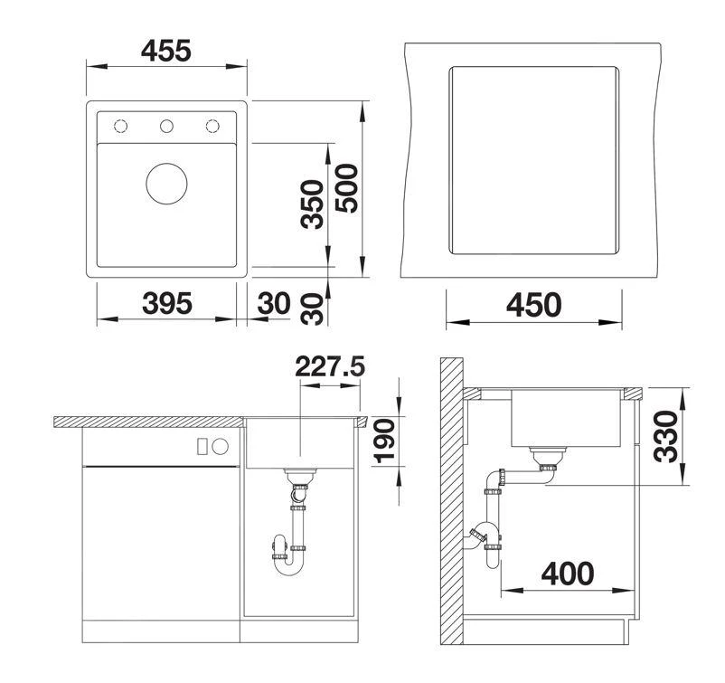 Blanco Dalago 45 - Silgranit Spoelbak, 455x500 Mm, Met Afvoerbediening, Grijs 527243 - Afbeelding 2
