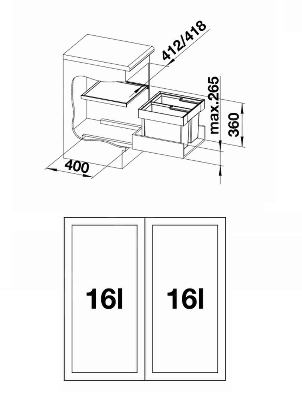 Blanco Flexon II - Afvalsorteersysteem, Met Scheidingswand, Inhoud 32 L 521468 - Afbeelding 2