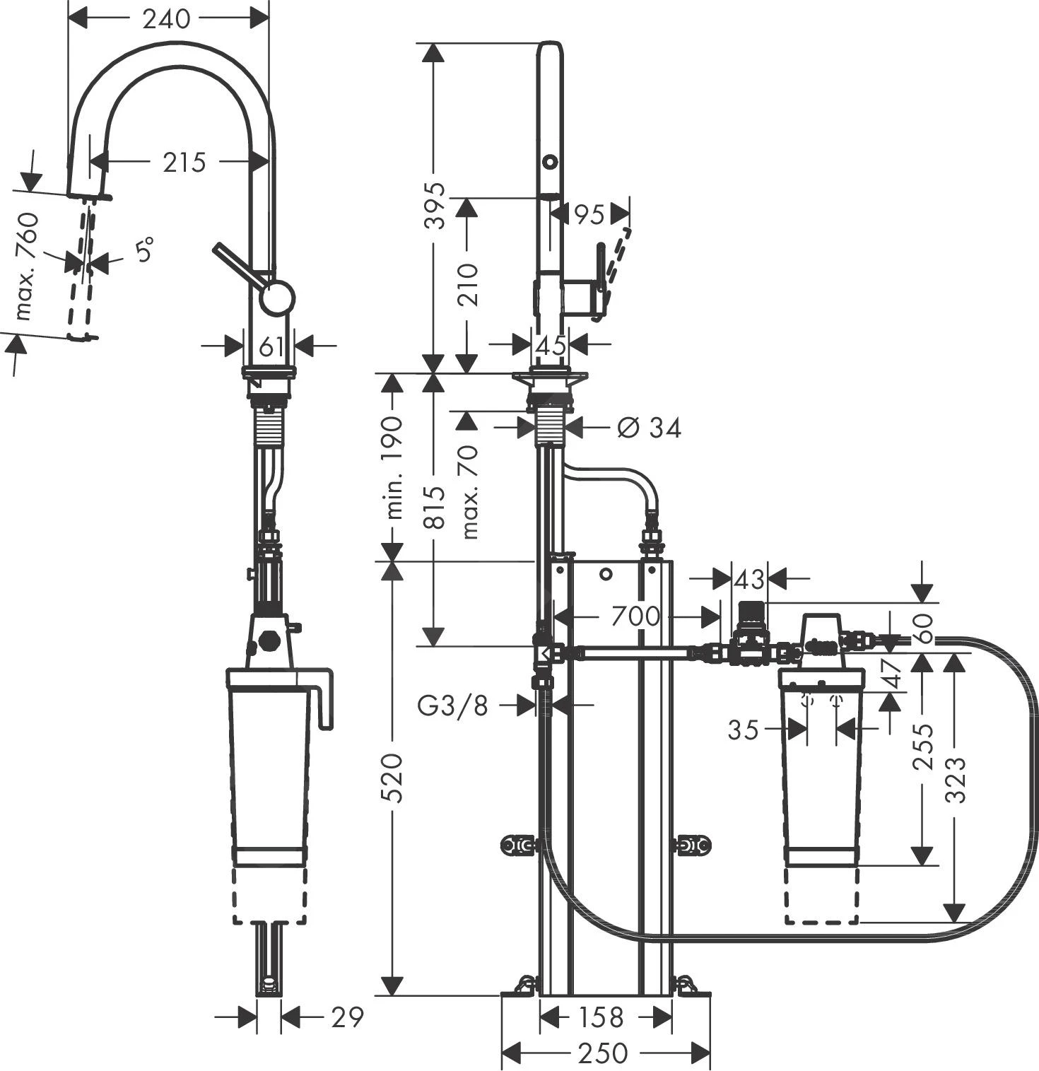 Hansgrohe Aqittura M91 - Keukenmengkraan Met Uittrekbare Uitloop En Filterfunctie, SBox, Rvs Look 76800800 - Afbeelding 2