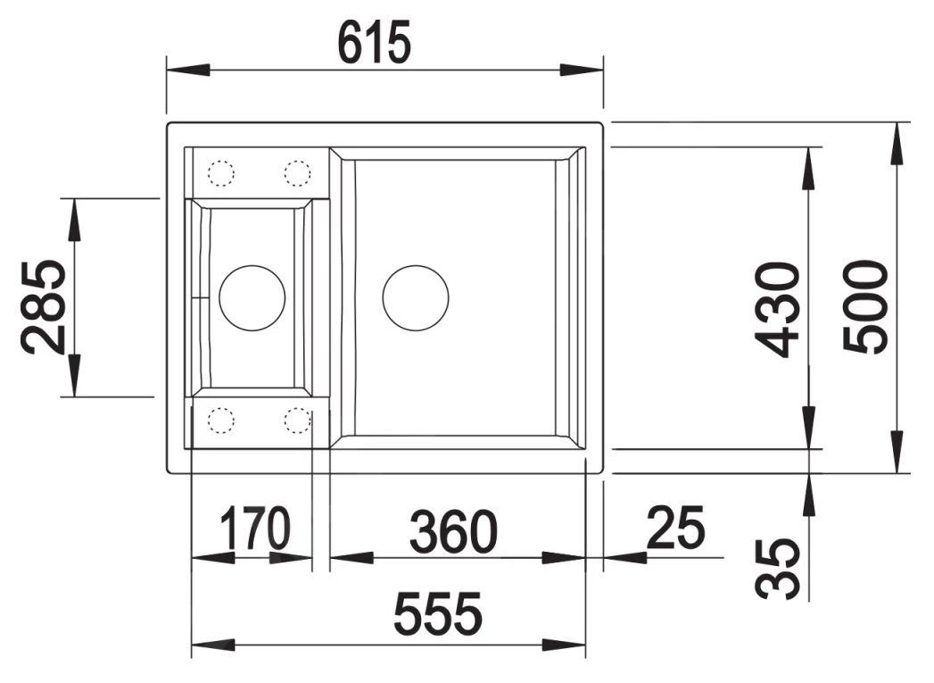 Blanco Metra 6 - Silgranit Spoelbak, 615x500 Mm, Met Draaiknopbediening, Zwart 525922 - Afbeelding 2