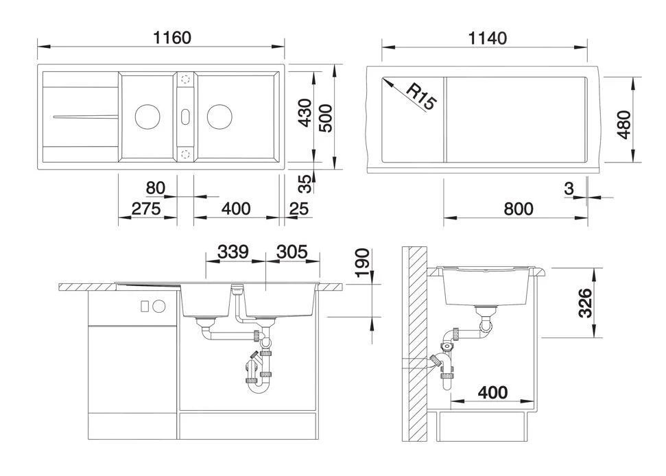 Blanco Metra 8 - Silgranit Spoelbak, 1160x500 Mm, Zacht Wit 527120 - Afbeelding 2
