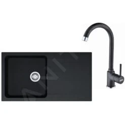 Franke Sets - Keukenset T41, OID 611 Tectonite Spoelbak, Zwart + FP 9000 Keukenkraan, Onyx NEW 114.0441.337