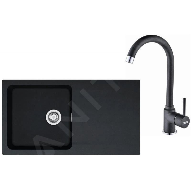 Franke Sets - Keukenset T41, OID 611 Tectonite Spoelbak, Zwart + FP 9000 Keukenkraan, Onyx NEW 114.0441.337