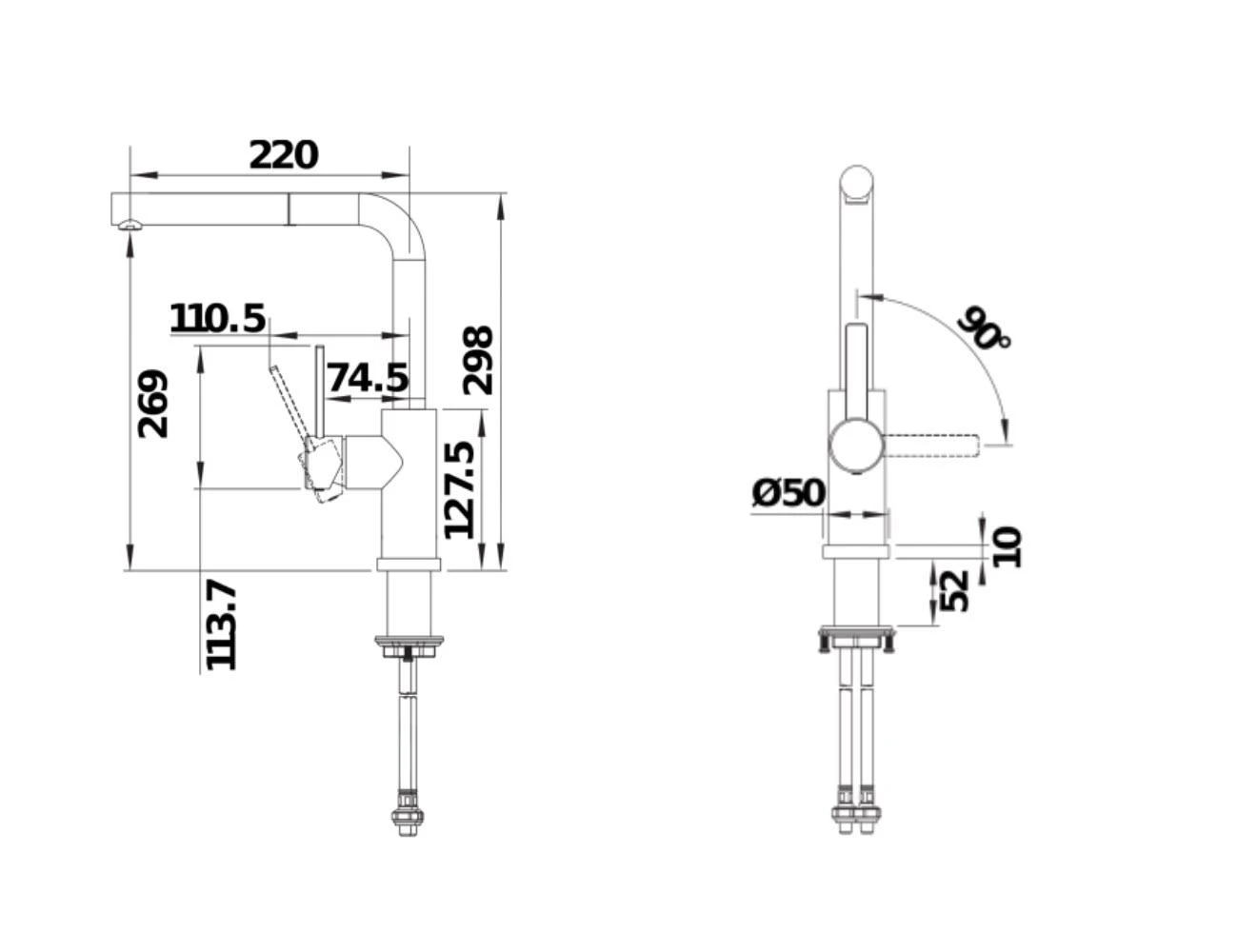 Blanco Lanora S-F - Keukenraan Met Uittrekbare Sproeikop, Neerklapbaar, Geborsteld Rvs 526180 - Afbeelding 2