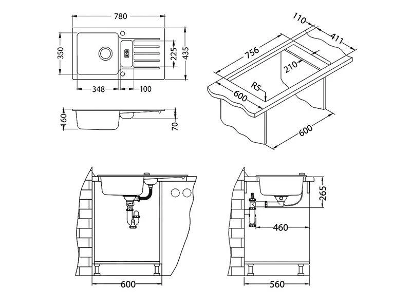 Alveus Niagara - Granieten Spoelbak 780x435 Mm, Met Draaiknopbediening, Beige 1089486 - Afbeelding 2