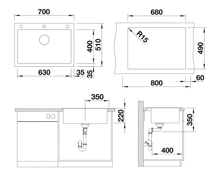 Blanco Pleon 8 - Silgranit Spoelbak, 700x510 Mm, InFino, Zacht Wit 527140 - Afbeelding 2